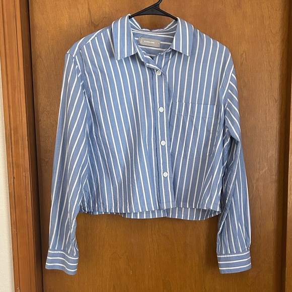 Everlane The Way-Short Shirt Blue and White Striped Button Down - Picture 2 of 6
